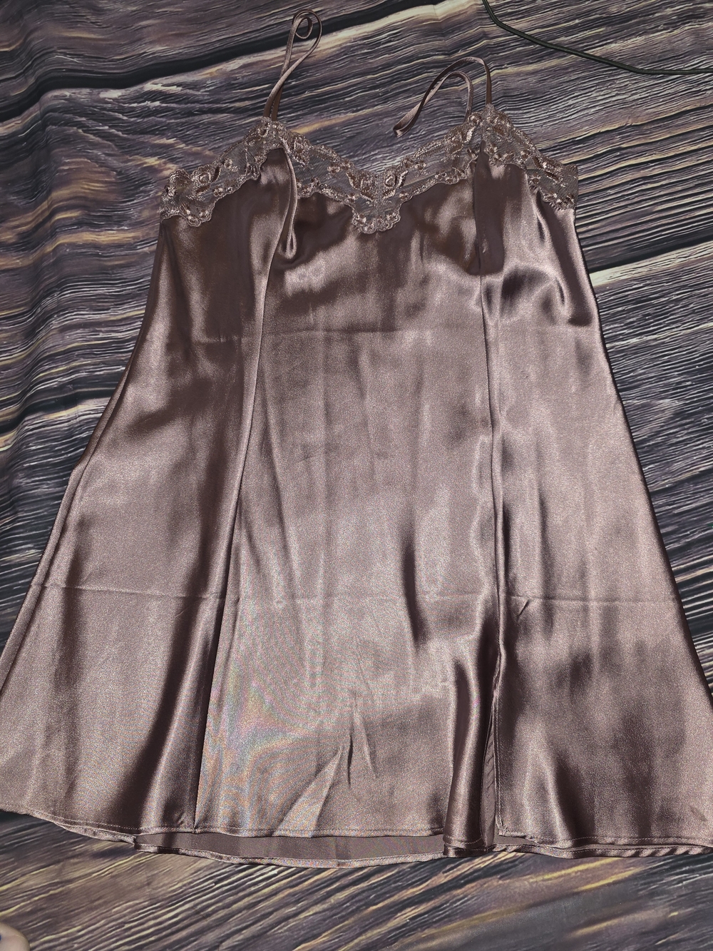 Victoria's Secret Satin Lace-Trim Chemise in Chocolate/purple
